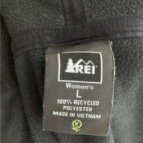 REI Womens Sz L 100% Recycled Polyester Fleece Full Zip Hoodie Black Outdoor - Picture 6 of 6